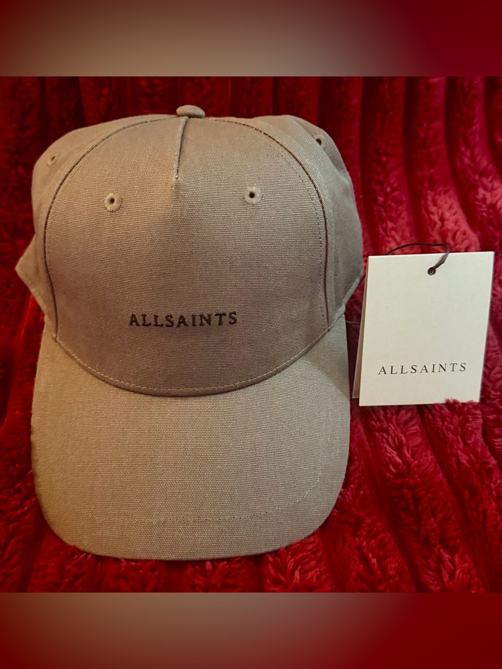 AllSaints Khaki Baseball Cap with Embroidered Logo